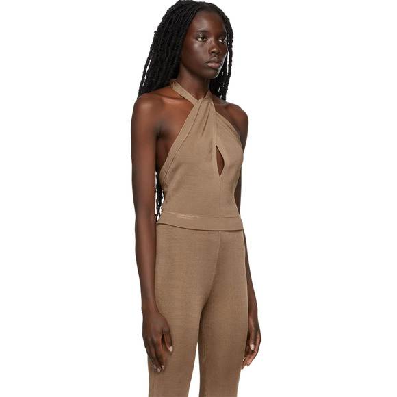 STAUD Tan Halter Top and Flare High Rise Pants set - Picture 2 of 10